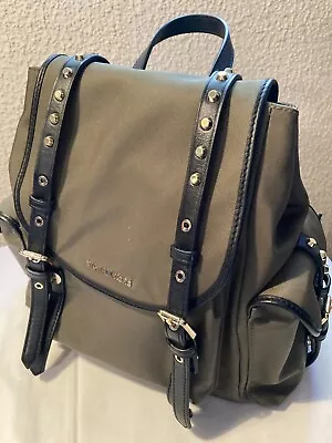 MICHAEL KORS Leila Flap Nylon Backpack/Purse Army Green W/ Silver Studs; NICE! • $140