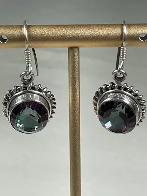 925 Sterling Silver Oval Mystic Crystal 12x9mm Dangle Earrings Magic Purple 1952 • $16.75