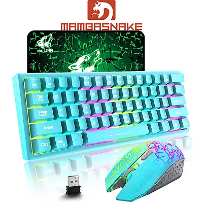 60% Wireless Gaming Keyboard Mouse And MatRechargeable Rainbow Backlit For PC • $47.99