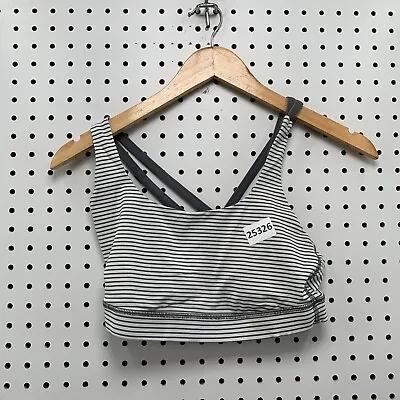 Lululemon Sports Vray White Gray Striped Strappy Womens Size 4? 13x11 • $24.88