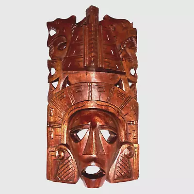 Hand Carved Wood Mayan Aztec Mask Warrior Jaquar Pyramid Artisan Totem 11x6.5x2  • $49.99