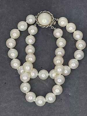 Vintage Majorica 925 Sterling Two Strand Faux Pearl 7” Knott Bracelet 8.4mm 39g • $55