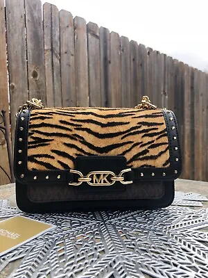 MICHAEL KORS Heather Large Studded Printed Calf Hair And Logo Shoulder Bag • $75