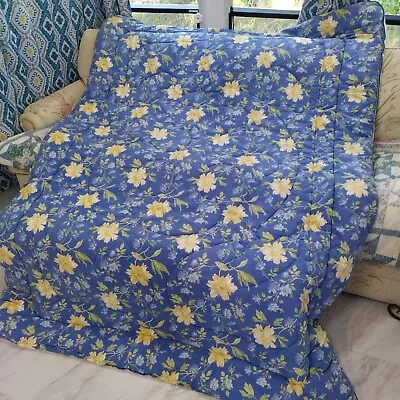 Vintage Laura Ashley   Reversible Floral Blue Yellow Twin Size Comforter  • $44.99