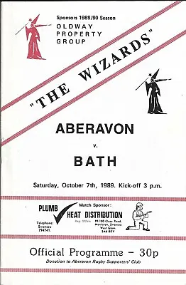 Aberavon v Bath 7 Oct 1989 RUGBY PROGRAMME • £4.99