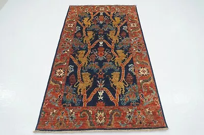 3 X 6 Ft Navy Blue Tribal Lion Gabbeh Oriental Afghan Hand Knotted Area Rug • $439