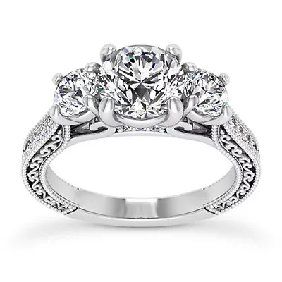 £4116.82 • Buy Pave 3 Stone 1.49 Ct Round Diamond Engagement Ring White Gold G/VS2 Treated