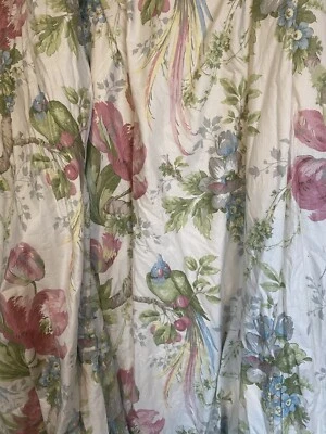 £128 • Buy 1x VINTAGE SANDERSONS LARGE ROSE BLUE LOVE BIRDS GUADELOUPE COTTON LINED CURTAIN