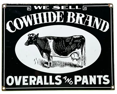 Vintage Cowhide Overalls & Pants Porcelain Sign Gas Station Motor Oil Workwear • $116.38