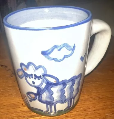 MA HADLEY SHEEP COFFEE MUG CUP “THE END” Inside Pottery Stoneware Blue/cream • $11.99