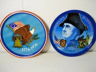 Americas Bicentennial Metal Tin Serving Tray Plates 1776-1976 2 Each • $33.13