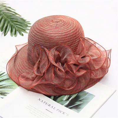 Women Wide Brim Sun Hat Ladies Tea Party Kentucky Derby Noble Church Wedding Cap • £8.14