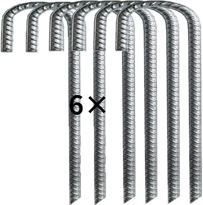 HBSTK 6 * 30cm Heavy Duty Galvanised Steel Ground Rebar Stakes J Hooks Anchors • £18.18