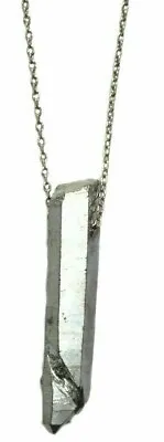 BRANDY MELVILLE Silver Grey RAW CRYSTAL PENDANT Quartz Wand Point Stone Necklace • £9.99