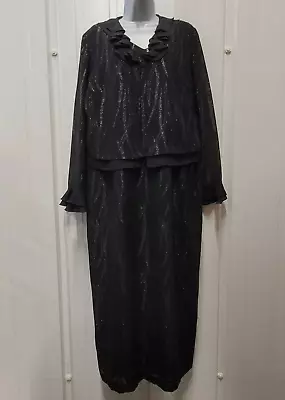 Libra Glittery Black Dress And Jacket Size 16 Long Party Cruise Occasionwear • £19.99