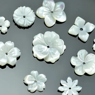 6x Pale Cream White Mother Of Pearl Shell Carved Flower Beads Jewellery Making  • £7.13