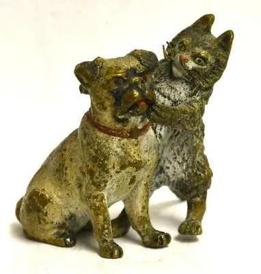 Antique RARE Austrian Vienna Bronze Sculpture Cat Playing With Pug Bull Dog • $195