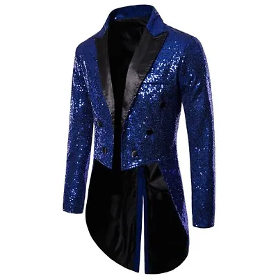 Stylish And Sparkly Glitter Sequin Tailcoat Jacket Coat For Men's Nightclub • £36.88