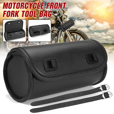 Black Motorcycle Bike PU Leather Tool Saddle Bag Roll Barrel Side Pouch Storage • $14.80