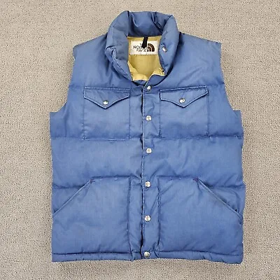 Vintage The North Face Down Vest Men's Medium Brown Label Blue Pockets USA Made • $69.99