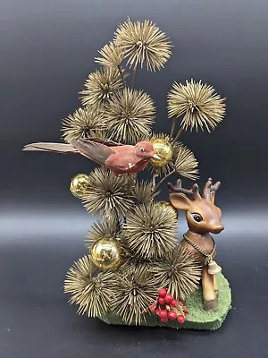 Vintage Christmas Reindeer Artificial Greenery Bird Decoration Pick Arrangement • $24.99