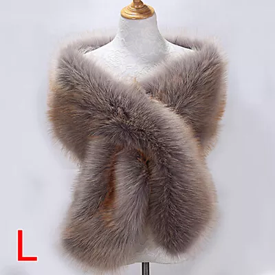 Women's Elegant Wedding Faux Fur Long Shawl Stole Wrap Shrug Scarf Tops Cape • $22.26