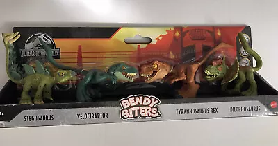 Jurassic World Bendy Biters Stegosaurus Velociraptor T Rex Dilophosaurus 4 Pack • $15.59