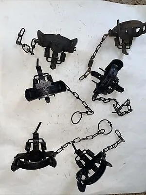 Lot Of 6 Victor #1 1/2 Round Jaw 2 Have Pinch Pan Coil Spring Traps Fur Coon Dip • $34.95