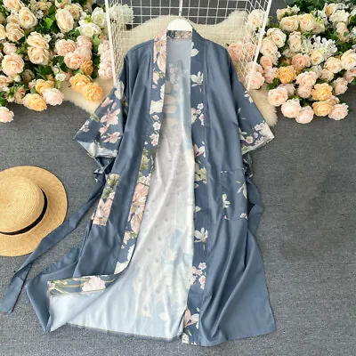 £21.65 • Buy Lady Japanese Kimono Coat Floral Yukata Outwear Long Bathrobe Tops Satin Retro