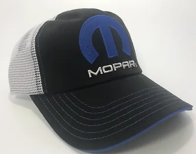 Black Hat / Cap W/ White Mesh & Blue Mopar  M  Logo / Emblem (Licensed) • $19.99