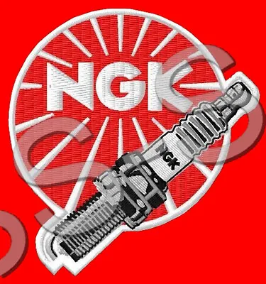 NGK EMBROIDERED PATCH IRON/SEW ON ~3-1/2  X 2-3/4  SPARK PLUGS MOTORCYCLE RACING • $13