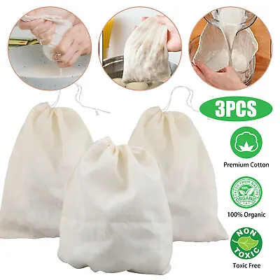 3PCS Organic Cotton Nut Milk Bag Reusable Food Strainer Brew Coffee Cheese Cloth • $7.48