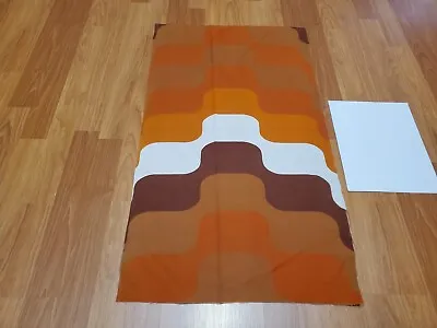 Awesome RARE Vintage Mid Century Retro 70s Org Tan Geometric Wave Fabric! LOOK • $26