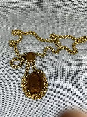 Vintage GOLDETTE Double Cameo Pendant Necklace Glass Intaglio Victorian Revival  • $74.99