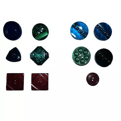 Vintage Plastic Buttons Mixed Lot Of 11 - Iridescent Mixed Shapes One Shank • $12