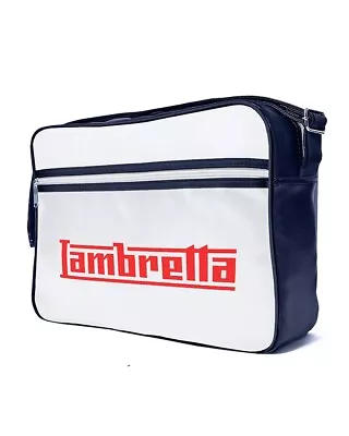 Lambretta Retro Flight Bag Shoulder Sports Pu Leather Navy White **rrp £40.00** • £19.99