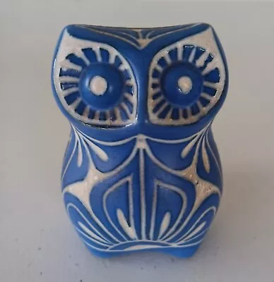 Vintage Pablo Zabal Chile Folk Art Pottery Blue And White Owl Figurine Signed • $29.95