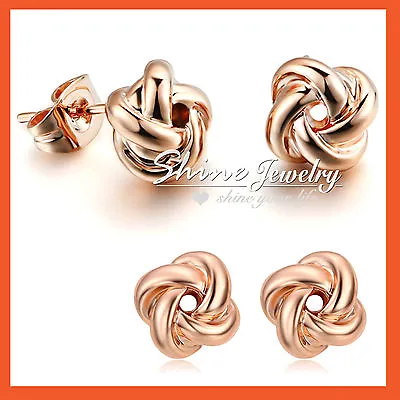 18k Rose Gold Gf Twisted Love Knot Ladies Girls Kid Solid Stud Earrings Jewelley • £7.29