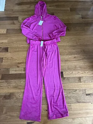 NWT M Magaschoni Fuchsia Velour Tracksuit Athleisure Set  Hoodie & Pants Large L • $45