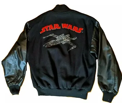 Star Wars X-Wing Medium Black Leather Wool Bomber Jacket Millennium Collection • $145.87