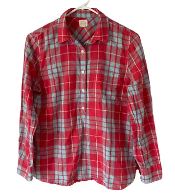 J. Crew Womens Red Plaid The Perfect Shirt 1/2 Button Long Sleeve Shirt Size S • $11.89