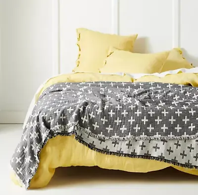 Anthropologie Moroccan Cross Bed Blanket Woven Cass Reversible Fringe King NEW • $205.20
