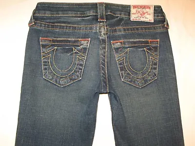 True Religion Gina Jeans Women Sz 25 Low Straight Leg Distressed W Stretch • $42.95