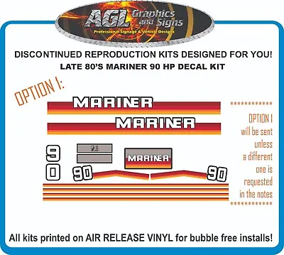 Late 80's MARINER 90 HP Reproduction Outboard Decals   100 Hp Also • $58.87