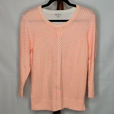 Merona Women's Size M Cardigan Sweater Orange Print Button Up 3/4 Sleeves • $10.50