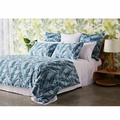 NEW Frette Exotic 4 PC SET Duvet + 3 Euro Sham Light Blue Coastal Palm Tree King • $375