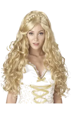 Womens Goddess Long Curly Blonde Wig Greek Roman Fancy Dress Costume Accessory • £26.99