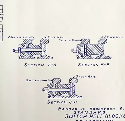 1963 Railroad Bangor Aroostook Switch Heel Block Blind Bolt Blueprint F31 DWDD14 • £36.60