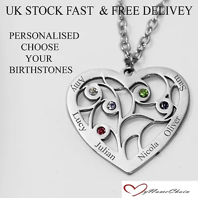 $50.19 • Buy Personalised Heart 5 Birthstone Name Necklace Any Names Silver Jewellery Gift UK