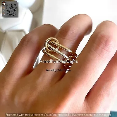 Silver Brass Statement Ring Two Tone Link Connected Interlocking Band Women Gift • $13.86